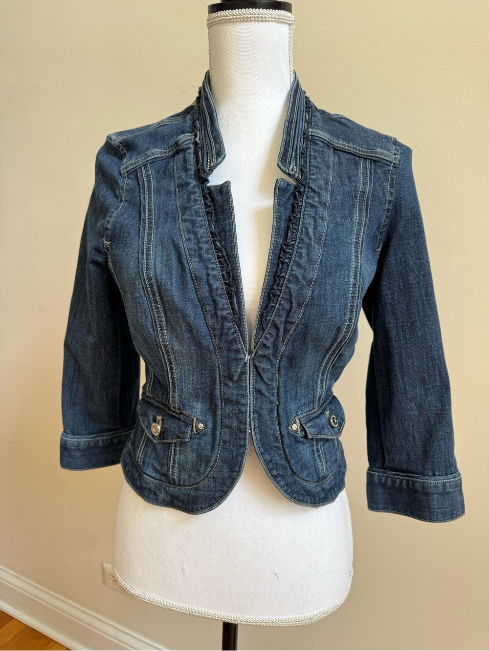 White House Black Market Medium Wash Denim Jacket, Cropped, Fitted